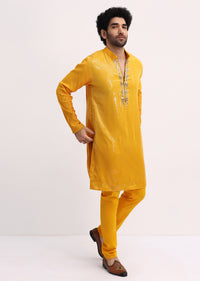 Yellow Shaded Sequin Zipper Kurta With Yellow Pants