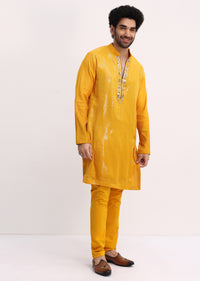 Yellow Shaded Sequin Zipper Kurta With Yellow Pants