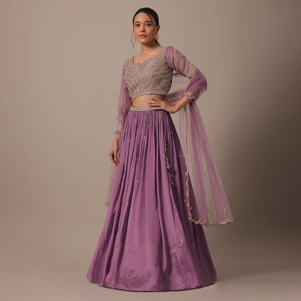 Purple Sequin Embroidered Lehenga Set