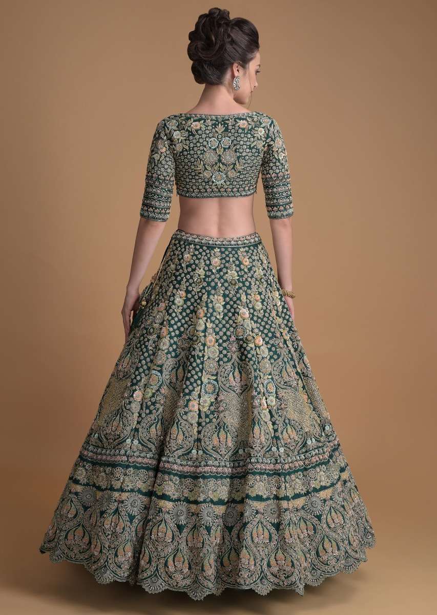 Aditi Rao Hydari As Kalki Showstopper In Emerald Green Lehenga Choli With Hand Embroidered 3D Floral Pattern