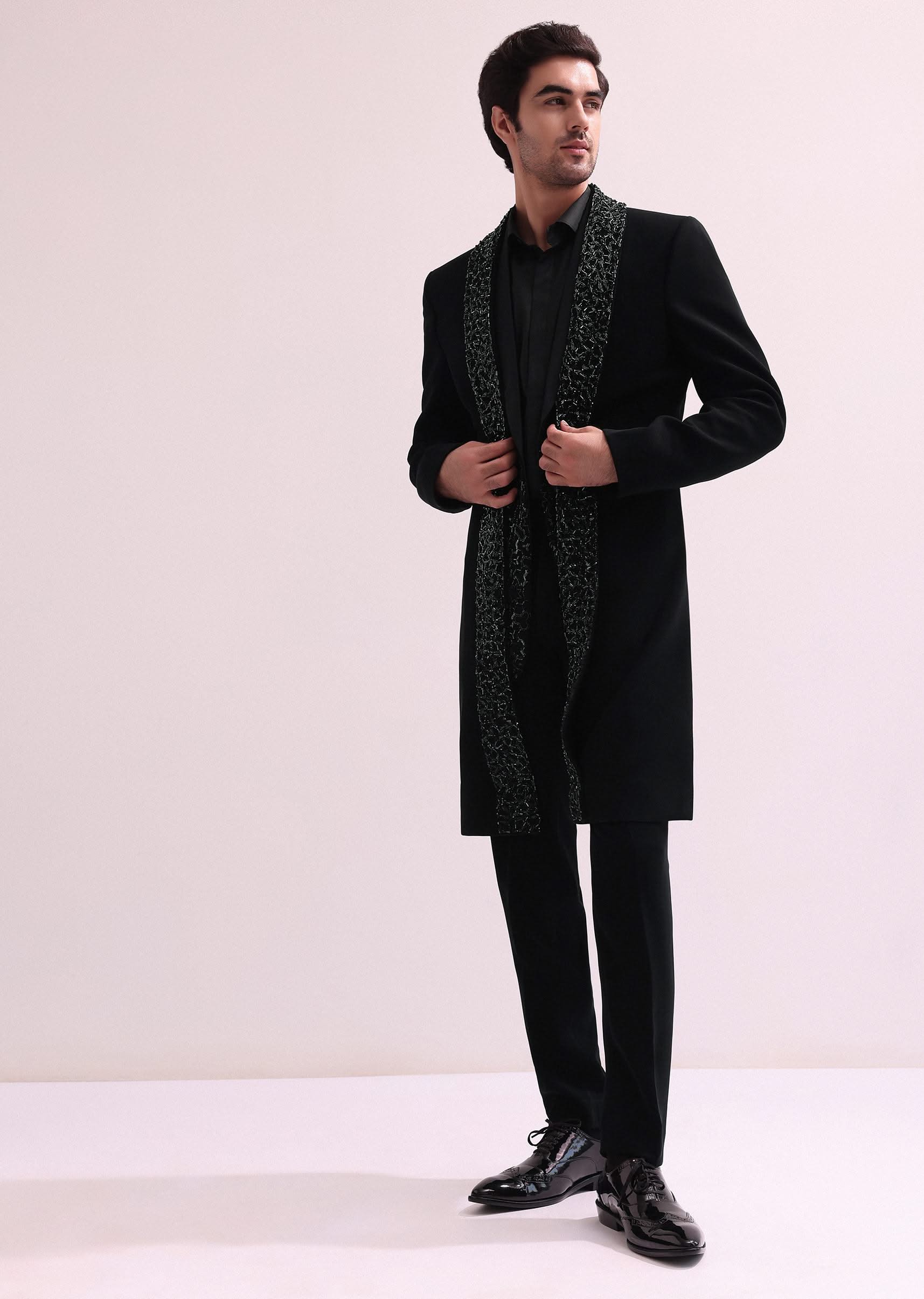 Aditya Roy Kapur In Our Black Double Layered Indo Western Jacket With Shirt And Pant