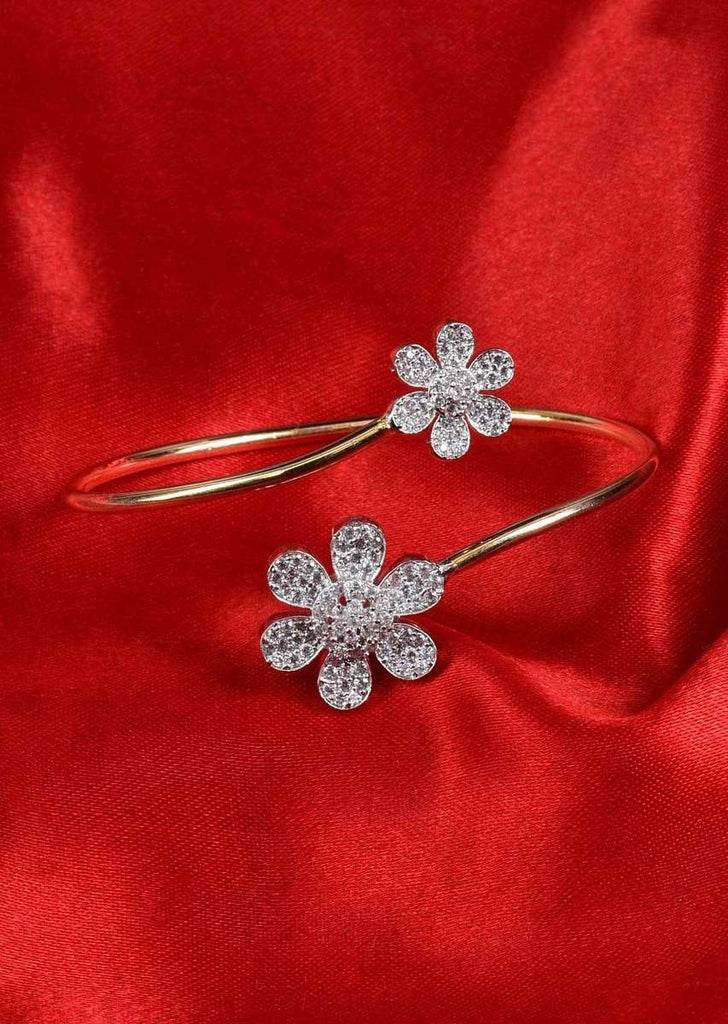 Adjustable golden kada with floral edges adore in cz stone  only on Kalki