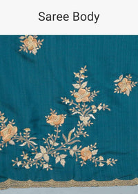 Admiral blue dupion silk saree with embroidered lower bottom and pallo only on kalki