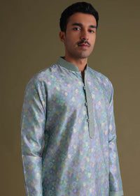 Airforce Blue Foil Printed Festive Kurta Set In Art Silk