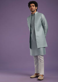 Airforce Blue Jacket Kurta Set In Silk With Resham And Thread Work