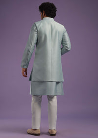 Airforce Blue Jacket Kurta Set In Silk With Resham And Thread Work