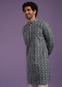 Airforce Blue Printed Kurta Set In Cotton