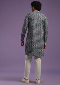Airforce Blue Printed Kurta Set In Cotton