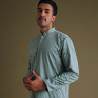 Airforce Blue Thread-Embroidered Festive Kurta Set In Silk With Motif Work