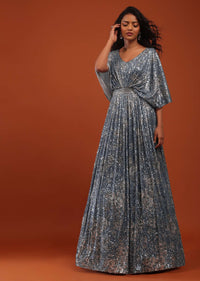 Allure Blue Crushed Sequins Kaftan Gown With An Embellished Waistbelt