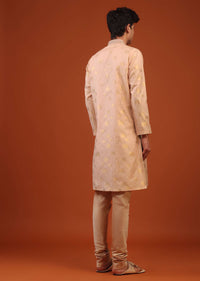 Peach Pink Floral Weave Silk Kurta Set