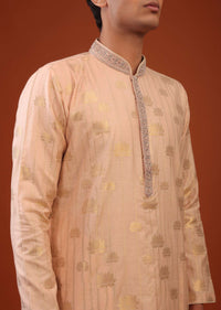 Peach Pink Floral Weave Silk Kurta Set