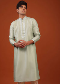 Aqua Green Silk Kurta Set With Gotta Embroidered Yoke