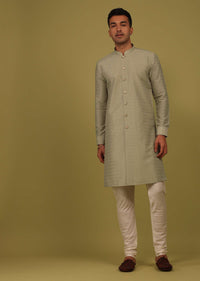 Moss Green Striped Art Silk Kurta