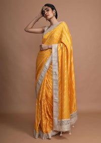 Amber Yellow Saree In Silk With Gotta Work Stripes And Border Online - Kalki Fashion