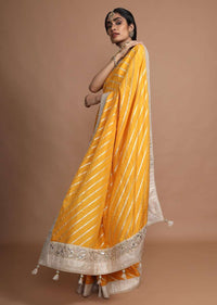 Amber Yellow Saree In Silk With Gotta Work Stripes And Border Online - Kalki Fashion