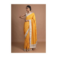 Amber Yellow Saree In Silk With Gotta Work Stripes And Border Online - Kalki Fashion