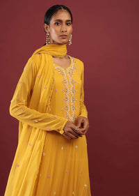 Amber Yellow Anarkali Suit In Georgette With Multicolored Sequin Embroidered Floral Design