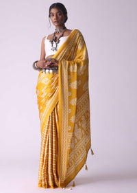 Amber Yellow Batic Printed Crepe Saree