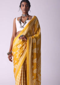 Amber Yellow Batic Printed Crepe Saree