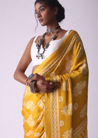 Amber Yellow Batic Printed Crepe Saree