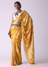 Amber Yellow Batic Printed Crepe Saree