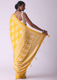Amber Yellow Batic Printed Crepe Saree