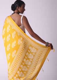 Amber Yellow Batic Printed Crepe Saree