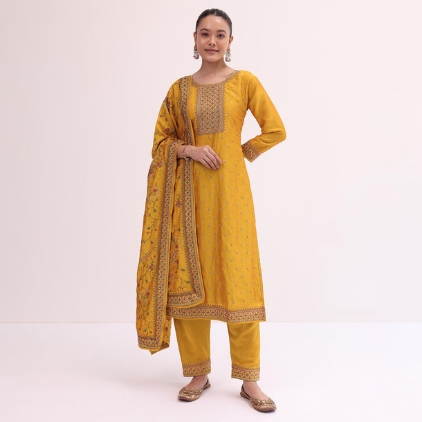 Amber Yellow Silk Kurta Pant Set