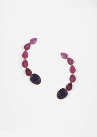 Amethyst Purple Semi Precious Stone Studded Earrings In A Crescent Shape