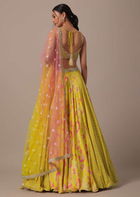 Yellow Tie Dye Silk Lehenga Set