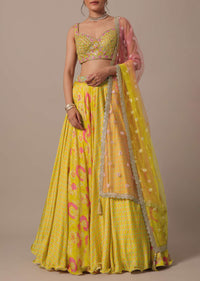 Yellow Tie Dye Silk Lehenga Set