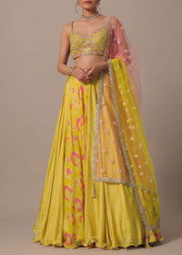 Yellow Tie Dye Silk Lehenga Set