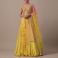 Yellow Tie Dye Silk Lehenga Set