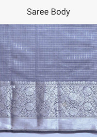 Anchor Grey Saree In Chanderi Silk With Weaved Checks And Floral Pattern Online - Kalki Fashion