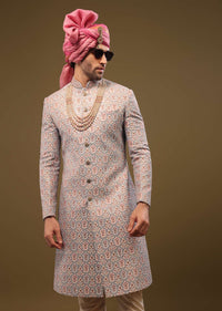 Angel Fall Blue Silk Sherwani Set In Sequins And Threadwork