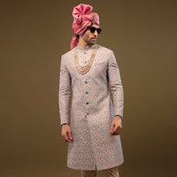 Angel Fall Blue Silk Sherwani Set In Sequins And Threadwork