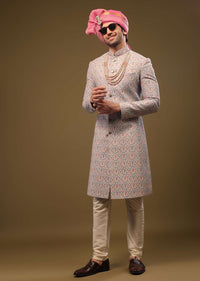 Angel Fall Blue Silk Sherwani Set In Sequins And Threadwork