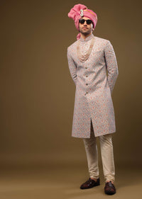 Angel Fall Blue Silk Sherwani Set In Sequins And Threadwork