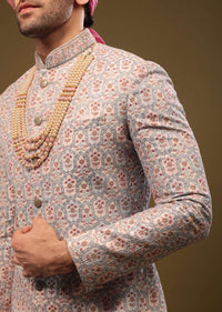Angel Fall Blue Silk Sherwani Set In Sequins And Threadwork