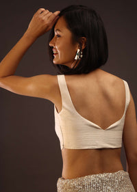 Angora White Sleeveless Blouse With A Sweetheart Neckline