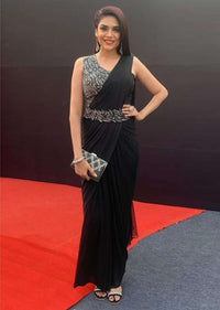 Anjum Fakih in Kalki Raven Black Ready Pleated Saree With Embellished Blouse and Belt