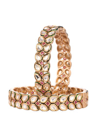 Antique Gold And Green Kundan Polki Bangles
