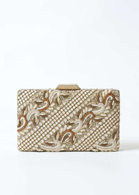 Antique Gold And White Metal Box Clutch With Hand Work On Both Sides Online - Kalki Fashion