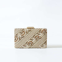 Antique Gold And White Metal Box Clutch With Hand Work On Both Sides Online - Kalki Fashion
