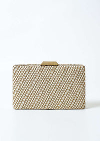Antique Gold And White Metal Box Clutch With Hand Work On Both Sides Online - Kalki Fashion