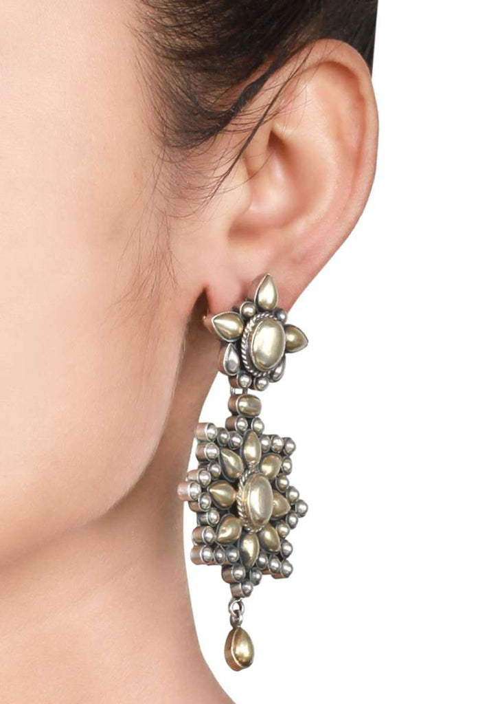 Antique Gold Plated Earrings Hand Crafted In Floral Design Made In Sterling Silver By Sangeeta Boochra