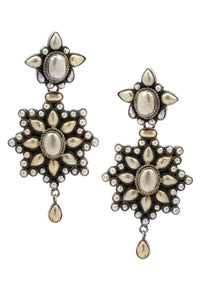 Antique Gold Plated Earrings Hand Crafted In Floral Design Made In Sterling Silver By Sangeeta Boochra