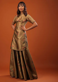 Golden Sharara Suit With Woven Floral Motifs