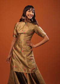 Golden Sharara Suit With Woven Floral Motifs